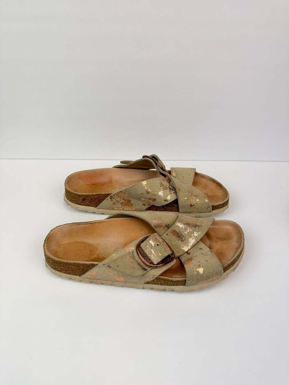 IBirkenstock Siena Big Buckle Sandals Vintage Metallic Rose Copper Suede Sz 8